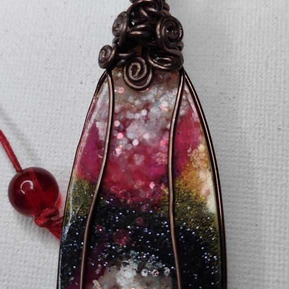 Celestial Blast Brass wrapped handmade  stone OOAK reversible Necklace 4 inch - Picture 4 of 6